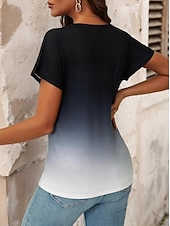 ieftine tricou Art &amp; Design-Pentru femei Tricou Grafic Gradiant Epocă Stilat Clasic Manșon scurt În V Topuri obișnuite Zilnic Imprimeu Negru Roșu-aprins Albastru piscină Vară Primăvară