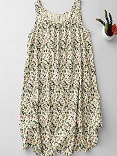 cheap Print Cotton &amp; Linen Dresses-Women&#039;s Mini Dress Summer Dress Bodycon Dress Casual Daily Regular Fit Floral Graphic Sleeveless U Neck Black Beige Summer