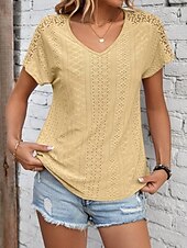 abordables T-shirt uni-Femmes T-shirt Uni Mode Moderne Occasionnel Manche Courte Col en V Hauts Réguliers Quotidien Week-end Œillet Noir Blanche Jaune Rose Claire Été