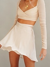 cheap Plain Skirts-Women&#039;s Skirt A Line Solid Color Fashion Casual Mini High Waist Skirts Plain Micro-elastic Street Daily Wine White Champagne Pink Summer Satin