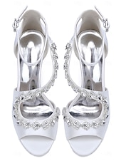 お買い得  ヒール付きサンダル-クリスタル装飾とアンクルストラップが付いた女性用の白いスティレットヒール - カクテルパーティーやフォーマルなイベントに最適なエレガントなピープトゥドレスサンダル