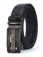 economico Cinture da uomo-Cintura da uomo in pelle con motivo coccodrillo e fibbia automatica – cinture marroni e nere regolabili di alta qualità con elegante fibbia in metallo per abbigliamento formale e casual, regalo perfetto per la festa del papà