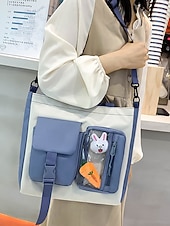 tanie Plecaki dla dzieci i nastolatków-damski 6-częściowy uroczy plecak kawaii z przezroczystymi kieszeniami z przodu, przypinkami z kreskówek i pluszowymi zawieszkami, lekka nylonowa torba szkolna dla nastoletnich dziewcząt, do codziennego użytku na uczelnię