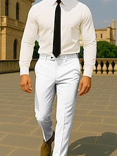 economico Sottile-Per uomo Pantaloni Eleganti Pantaloni Chinos Bottoni Tasca Semplice Comodità Formale Feste Lavoro Moda Stile Classico Nero Bianco Micro-elastico
