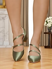 cheap 1950s Retro-Women's 1950s Green Satin Mary Jane Block Heels – Elegant Cross-Strap Vintage Shoes for Weddings, Parties, and Formal Events