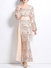 preiswerte Bodenlänge-A-Linie Brautmutterkleid Elegant Party V Ausschnitt Bodenlang Polyester Langarm mit Paillette 2025