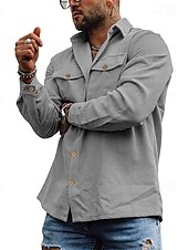 baratos Casacos &amp; Sobretudos para Homem-Homens Jaqueta de Camisa Jaqueta de Transição Diário Leve Bolsos Primavera Outono Tecido Casual Lapela Padrão Adamascado Preto Cinzento Casaco