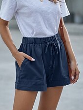 ieftine Bermude-Pentru femei Pantaloni inspirați din in Pantaloni Scurți Pantaloni Modă Șic Stradă Scurt Natural Simplu Buzunar Design Elastic cu Cordon Confortabil Exterior În aer liber Stradă Roșu Claret Azuriu