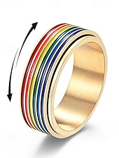 economico Gioielli da uomo-Anello girevole arcobaleno LGBT da uomo - anello in acciaio inossidabile con design twist, accessorio alla moda per festival, abbigliamento quotidiano e celebrazioni LGBTQ+