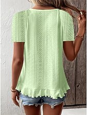 ieftine tricou simplu-Tricou pentru femei Culoare solidă Simplu Basic Casual Mâneci scurte Guler rotund Topuri Regular Zilnice Weekend Volan Dantelat Alb Galben Roz Verde Vară