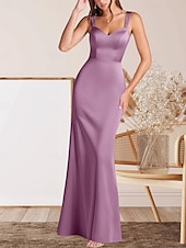 cheap Floor Length-Mermaid / Trumpet Mother of the Bride Dress Wedding Guest Elegant Minimalist V Neck Floor Length Satin Sleeveless with Ruching
