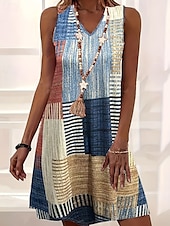 levne Boho šaty-Dámské Mini šaty Boho šaty Klasické Moderní Venkovní Denní Dovolená Běžný Proužky Bez rukávů Do V Khaki Léto