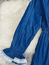 halpa Boho-mekot-Naisten Pitkä mekko Maxi mekko Boho-mekko Länsimainen mekko Muoti Moderni Loma Pyhäpäivä Bile Normaali Väripalikka Pitkähihainen V kaula-aukko Sininen Kesä