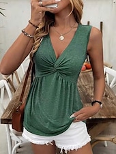 ieftine Top simplu-Camisole Femei Culoare Unică Simplă Elegantă Casual Fără Mâneci Gât În V Topuri Regulate Zi cu Zi Sărbătoare Strâns Alb Albastru Portocaliu Verde Gri Vară Primăvară