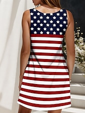 abordables Robe du Jour de l&#039;Indépendance-Robe patriotique pour femmes robe mini robe d&#039;été robe décontractée boho régulière graphique drapeau géométrique sans manches col U rouge