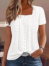 preiswerte Einfarbiges T-Shirt-Damen T Shirt Einfarbig Elegant Stilvoll Basic Kurzarm Quadrathals Normale Oberteile Täglich Schwarz Weiß Rosa Blau Purpur Sommer Frühling