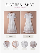 cheap White Lace Dresses-Women&#039;s Maxi long Dress White Dress Lace Dress Holiday Dress Swing Dress Elegant Romantic Boho Vacation Holiday Date Regular Fit Pure Color Short Sleeve V Neck White Summer Spring