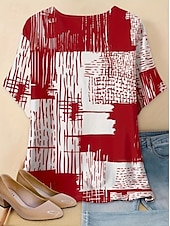 voordelige Kunst &amp; Design t-shirt-Dames Zomer tops Abstract Stijlvol Korte mouw Strakke ronde hals Normale tops Dagelijks Rood blauw Khaki Zomer
