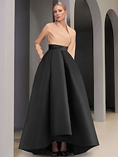 preiswerte SCHWARZ-Abendkleid in A-Linie mit schwarzer Krawatte, elegantes Kleid für formelle Hochzeitsgäste, asymmetrisch, lange Ärmel, V-Ausschnitt, Satin mit Tasche, 2025
