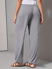 abordables jambe large et taille haute-Femmes Jambe large Slacks Pantalons Streetwear Occasionnel Longueur complète Naturel Uni Avec Poches Conception à cordon élastique Confortable Extérieur Rue Décontracté Quotidien Gris Noir Café Été