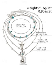 cheap Women&#039;s Necklace-Women&#039;s Western Layered Turquoise Beaded Necklace Set – Boho Statement Jewelry with Cactus &amp; Teardrop Charms, Ideal for Festivals, Country Concerts and Casual Wear