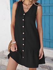 preiswerte Weißes Kleid-Damen Mini Kleid Sommer Kleid Einfarbig Lässig Täglich Regulär Passform Einfach Ärmellos V-Ausschnitt Schwarz Rot Sommer