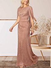 economico Lunghezza del pavimento-Abito per la madre della sposa sirena  tromba abito da matrimonio elegante scollatura a girocollo lunghezza a terra chiffon senza maniche con arricciature