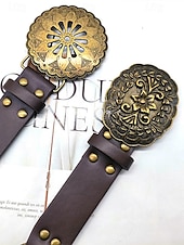cheap Women&#039;s Belt-Women&#039;s Bohemian Western cowboy style belt with antique brass flower buckle, Adjustable tightness, Suitable for retro fashion, Casual or festival wear