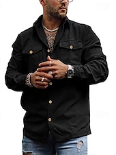 baratos Casacos &amp; Sobretudos para Homem-Homens Jaqueta de Camisa Jaqueta de Transição Diário Leve Bolsos Primavera Outono Tecido Casual Lapela Padrão Adamascado Preto Cinzento Casaco