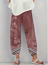 ieftine pantaloni cu picior drept-Pentru femei Picior Larg chinez Pantaloni largi Vacanță Epocă Stilul etnic Lungime până la glezne Talie Înaltă Floral Grafic Imprimare Termic cald Respirabil Απαλό Micro-elastic Vacanță Stradă Casual