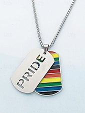 baratos Jóias Masculinas-Colar masculino LGBTQIA+ com estampa de arco-íris e recortes do orgulho - corrente com pingente de aço inoxidável, joia festiva ousada para o mês do orgulho, desfiles LGBTQIA+ e expressão cotidiana