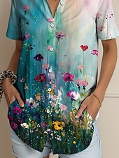 abordables Hauts Floraux-Femmes Chemise A Ombre Fleuri Graphique ancien Tropical Quotidien Sans manches Manche Courte Col de chemise Hauts Réguliers Quotidien Jaune Rouge Bleu Violet Été Printemps