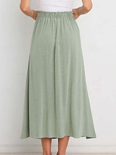 abordables Jupes unies-Femmes Jupe Basique Occasionnel Midi Taille Basse Jupes Uni Froncé Micro-Élastique Vacances Rue Noir Blanche Vert Menthe Vert Été Coton