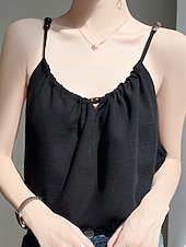 economico Camicie-Per donna Camicie di cotone e lino Set ispirati al lino Blusa Semplice Moderno Casual Senza Maniche Spallina Top Regolari Quotidiano Ferie Uscire Arricciato Nero Beige Estate
