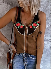 olcso Boho ujjatlan felső-Női Camisole Tank Top Grafika Színes Csehország Stílusos Retró Ujjatlan Ujjatlan V-alakú Crop Tops Napi Alkalmi Strandruházat Nyomtatott Arcpír rózsaszín Barna Lóhere Nyár Tavasz
