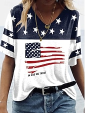 Women's Patriotic  T Shirt Graphic American Flag Vintage Stylish Classic Short Sleeve V Neck Regular Tops Daily Weekend Print White Blue Summer Spring4