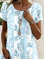 cheap Art&amp;Design Dress-Women&#039;s Midi Dress Casual Dress T Shirt Dress Tee Dress Sundress A Line Dress Casual Regular Fit Graphic Leaf Short Sleeve Crew Neck Light Blue Summer Spring