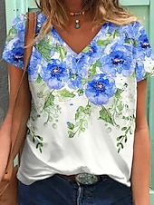 abordables T-shirt floral-Femmes T-shirt A Ombre Graphique Plantes Mode Hawaïen Occasionnel Manche Courte manche longue Col en V Hauts Réguliers Quotidien Sortir Week-end Imprimé Blanche Vert Claire Bleu Violet Été Printemps