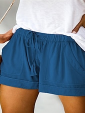 ieftine Bermude-Pentru femei Pantaloni inspirați din in Pantaloni Scurți Pantaloni Modă Șic Stradă Scurt Natural Simplu Buzunar Design Elastic cu Cordon Confortabil Exterior În aer liber Stradă Roșu Claret Azuriu