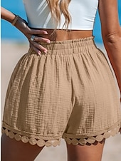 baratos Shorts jeans-Mulheres chinês Calção Roupa de rua Estilo Étnico Básico Curto Cintura Alta Tecido Bolsos Cintura elástica Confortável Macio Micro-Elástica Ao ar livre Férias Rua Preto Branco Rosa Azul Verão Normal