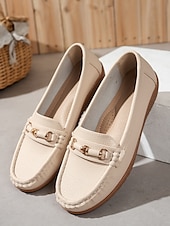 abordables Chaussures sans lacet et mocassins femme-Mocassins pour femme en similicuir métallisé avec mors doré, chaussures plates confortables à enfiler pour la conduite, le travail et les sorties décontractées