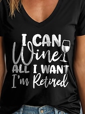 cheap Humor&amp;Quotes tee-Women's T Shirt Retired Graphic Letter Vintage Stylish Classic Short Sleeve V Neck Regular Tops Daily Print Black White Yellow Red Blue Summer