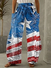 baratos Calças do Dia da Independência-Calças Chino Femininas Largura Total Moda Rua Estilo Casual Cintura Alta Calças Gráfico Bandeira Bolso Cintura Elástica Estampado Confortável Macio Micro-elástico Ao Ar Livre