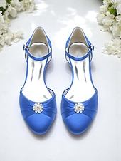 Недорогие подружка невесты-Женские свадебные туфли из серебристого атласа со стразами и ремешком на щиколотке, элегантные и удобные, идеально подходят для официальных свадеб