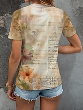 abordables T-shirt Animaux-Femmes T-shirt A Ombre Fleuri Graphique ancien Élégant Classique Manche Courte Col en V Hauts Réguliers Quotidien Imprimé Jaune Rose Claire Bleu Violet Été Printemps