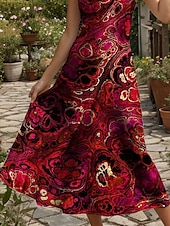 ieftine Artă și design rochii-Pentru femei Rochie Maxi Rochie A line Rochie de vară Rochie Slip Vacanță Casual Plajă Fit regulat Grafic Abstract Imprimare de marmură Fără manșon În V Roșu-aprins Albastru piscină Mov Trifoi Var
