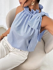 ieftine Top cu dungi și geometric-Pentru femei Camisole Tank Top Dungi Zilnic Casual Fără manșon Gâtul halter Topuri obișnuite Zilnic Imprimeu Negru Albastru celest Mov Trifoi Vară