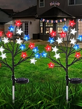  1 Pc Lumière de Jardin Extérieure Étanche Solaire Patriotiques pour le 4 Juillet Jour de l'Indépendance 250ème Anniversaire Jour du Souvenir Lumière en Étoile à Cinq Pattes Rouge Blanc Bleu