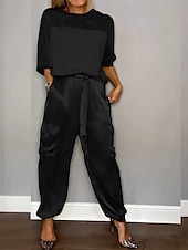 economico Abiti da donna con camicetta-Completo da Donna di 2 Pezzi Moda Streetwear Pantaloni Giornalieri Manica 3/4 Collo Rotondo Colore Solido Casual Giornaliero Nero Bianco Rosso Estate Vestibilità Regolare