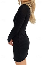 cheap Bodycon Club Dresses-Women&#039;s Mini Dress Bodycon Fashion Modern Outdoor Vacation Going out Regular Fit Plain Long Sleeve Crew Neck Black White Gray Summer